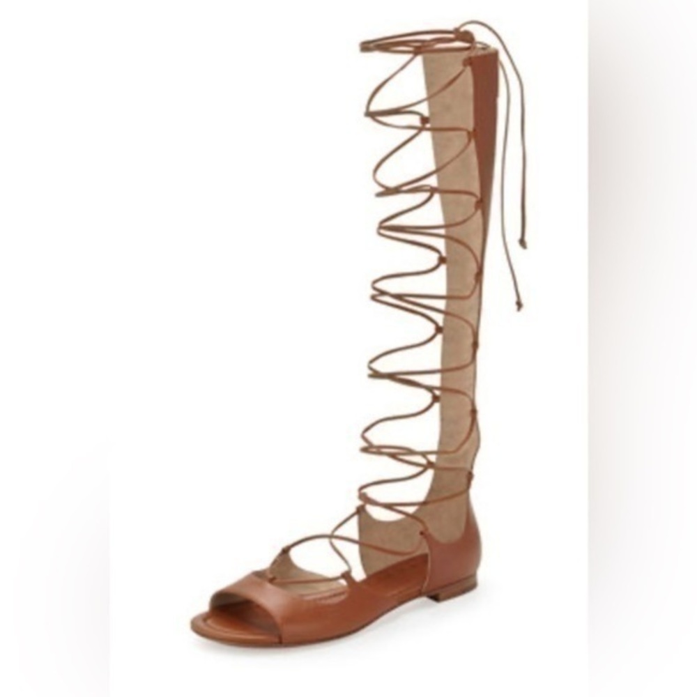 Michael Kors Birdie leather lace-up Gladiator sandals in brown 
Authentic